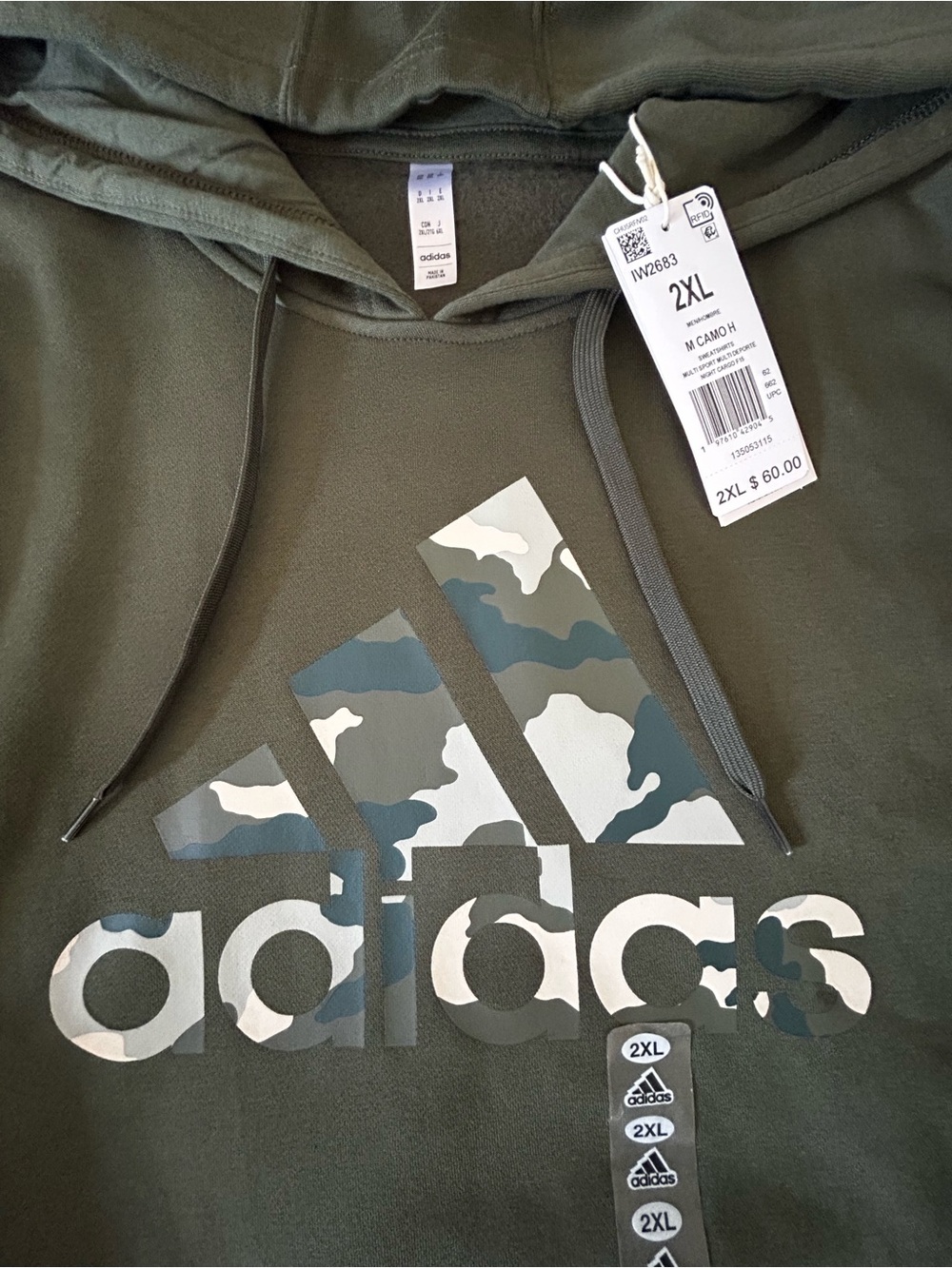 adidas Men’s Olive Green Crewneck with Camo Logo